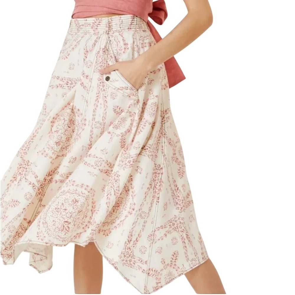 Anthropologie PILCRO Handkerchief‎ Floral Paisley Smocked Waist Midi Skirt Sz S